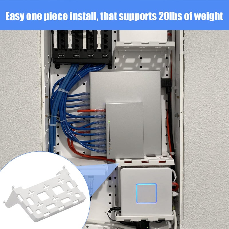 Miyolo 49605-aub Structured Media Panel Accessories Structured Media Enclosure Universal Shelf Mounting Bracket for Leviton Media Panel -That Supports 20lbs of Weight - White - Image 5